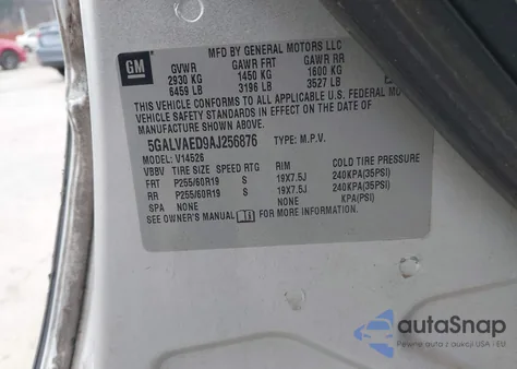 2010 Buick Enclave Cx from USA, damaged, VIN 5GALVAED9AJ256876